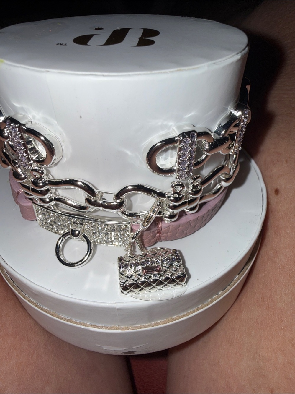 Silver & Pink Charm Bracelet Stack - Women Jewelry Bracelets